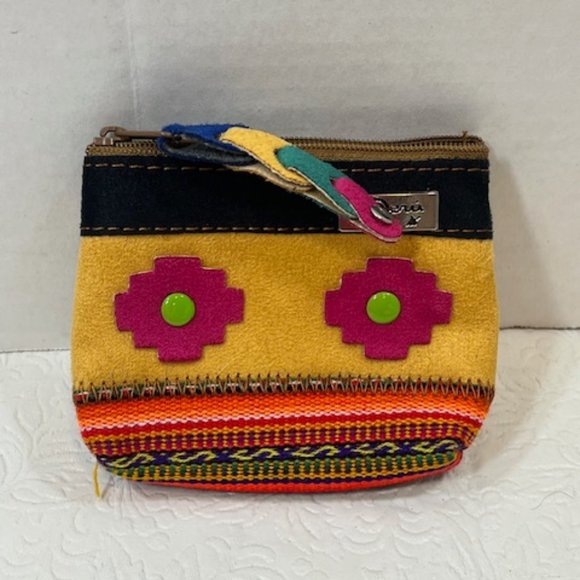 Peruvian Chakana Faux Leather Coin Zip Pouch Purse Incan Designs 4"x3"LIKE NEW - Picture 2 of 7